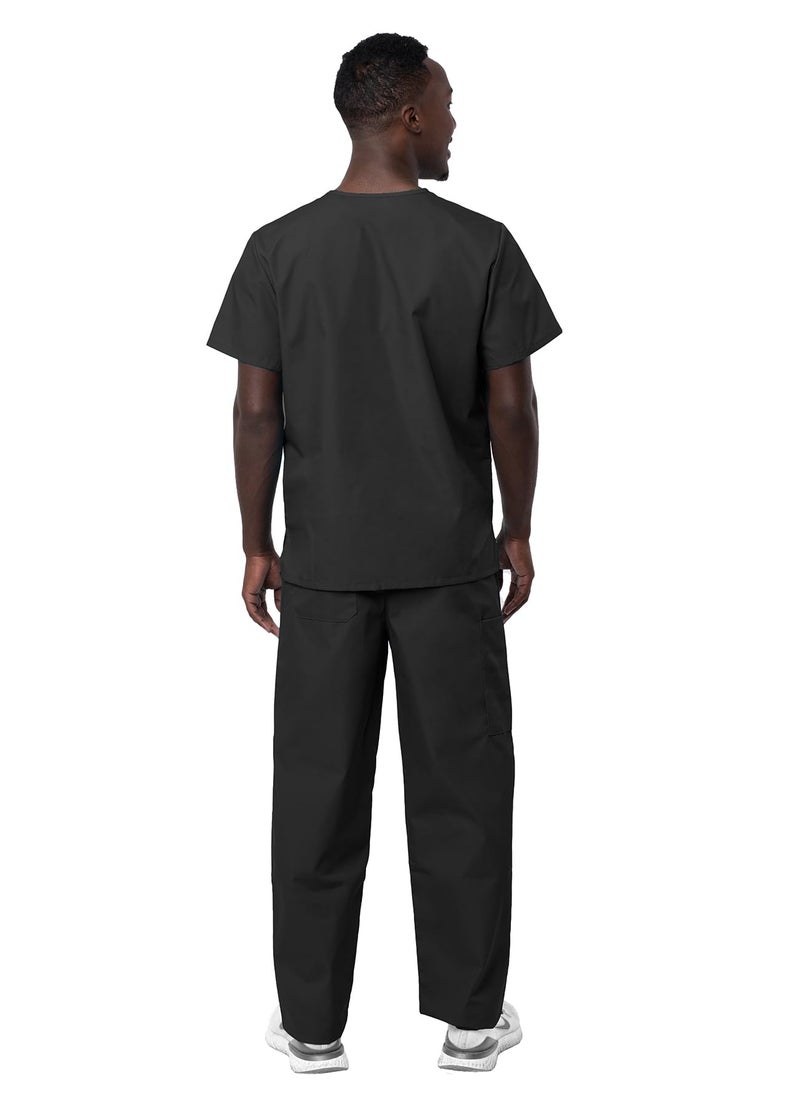 Sivvan Durable Unisex Scrubs Set - Classic V-Neck Scrub Top & Drawstring Scrub Pants For Men & Women, 5 Pockets - S8400 - Black - L - Image 3